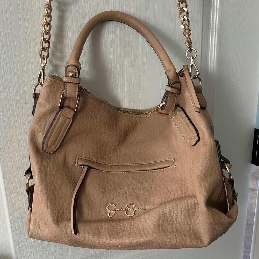 Jessica Simpson Beige Shoulder Bag with Gold Accents